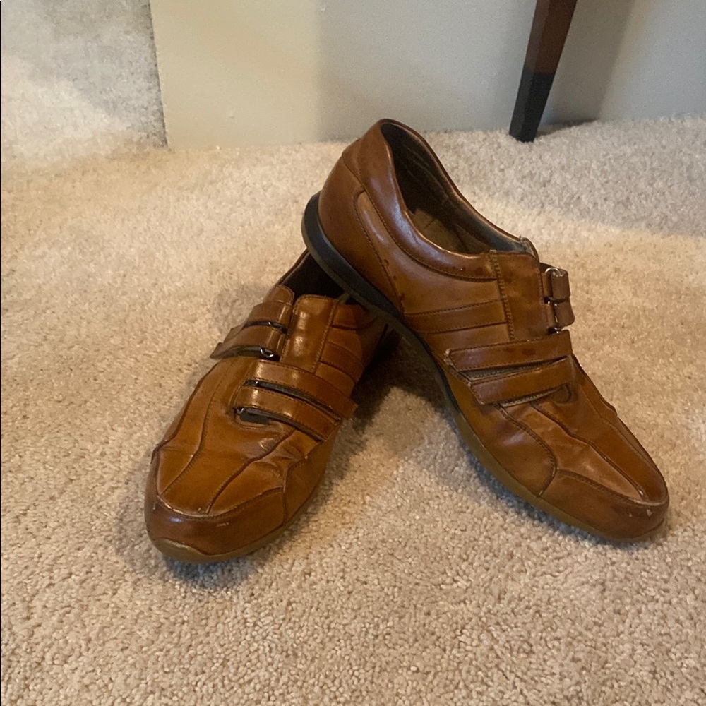 Diba Brown Tan Sneakers with Velcro Straps and Textured Leather